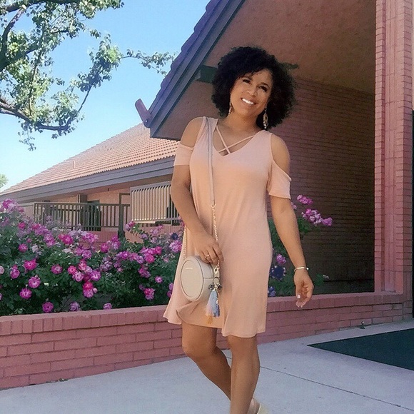 Nude criss-cross cold-shoulder dress, NWT - Picture 8 of 8